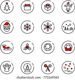 line vector icon set - christmas tree vector, gift, santa claus, snowflake, landscape, sleigh, holly, wreath, angel, snowball, stick, sale