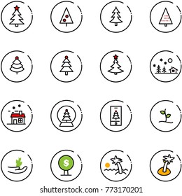 line vector icon set - christmas tree vector, landscape, house, snowball, mobile, sproute, hand, money, palm