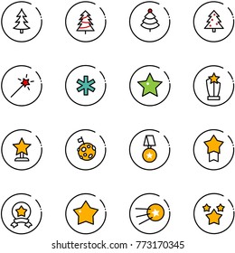 line vector icon set - christmas tree vector, Magic wand, ambulance star, award, moon flag, medal, first satellite, stars