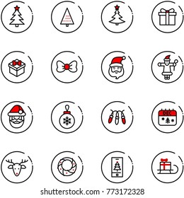 line vector icon set - christmas tree vector, gift, bow, santa claus, ball, garland, calendar, deer, wreath, mobile, sleigh