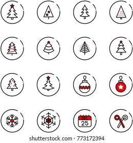 line vector icon set - christmas tree vector, ball, snowflake, 25 dec calendar, santa stick