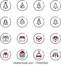 line vector icon set - christmas tree vector, gift, santa claus, ball, garland
