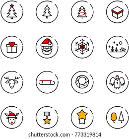 line vector icon set - christmas tree vector, gift, santa claus, snowflake, landscape, deer, sleigh, wreath, angel, hat, star medal, forest