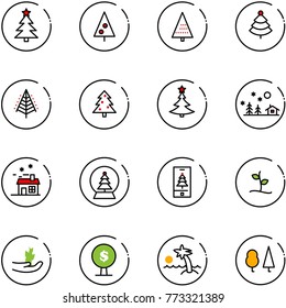 line vector icon set - christmas tree vector, landscape, house, snowball, mobile, sproute, hand, money, palm, forest