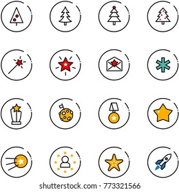 line vector icon set - christmas tree vector, Magic wand, star, letter, ambulance, award, moon flag, medal, first satellite, man, starfish, rocket