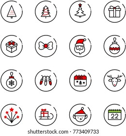 line vector icon set - christmas tree vector, gift, bow, santa claus, ball, garland, calendar, deer, firework, sleigh, elf