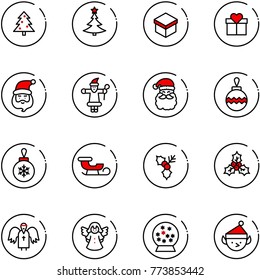 line vector icon set - christmas tree vector, gift, santa claus, ball, sleigh, holly, angel, snowball, elf