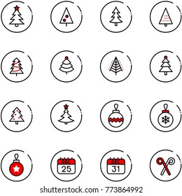 line vector icon set - christmas tree vector, ball, 25 dec calendar, 31, santa stick