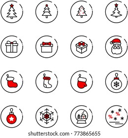 line vector icon set - christmas tree vector, gift, santa claus, sock, glove, ball, snowflake, snowball house, sale