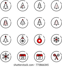 line vector icon set - christmas tree vector, ball, snowflake, 25 dec calendar, 31, santa stick