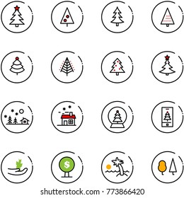 line vector icon set - christmas tree vector, landscape, house, snowball, mobile, hand sprout, money, palm, forest