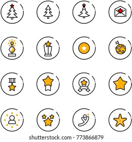 line vector icon set - christmas tree vector, star letter, award, medal, moon flag, man, stars, flying, starfish