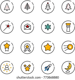 line vector icon set - christmas tree vector, Magic wand, star letter, ambulance, award, medal, first satellite, man, stars, rocket, moon lamp