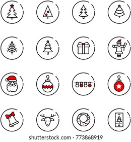 line vector icon set - christmas tree vector, gift, santa claus, ball, garland, bell, deer, wreath, mobile