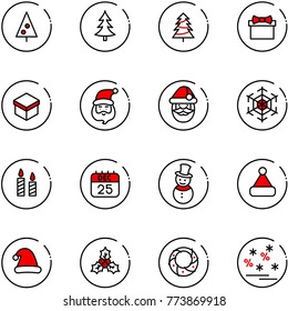 line vector icon set - christmas tree vector, gift, santa claus, snowflake, candle, 25 dec calendar, snowman, hat, holly, wreath, sale