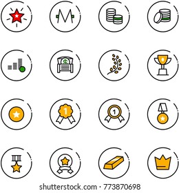 line vector icon set - christmas star vector, monero, coin, money chest, golden branch, win cup, medal, gold, crown