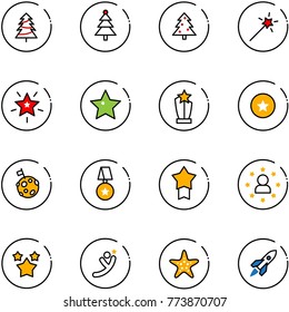 line vector icon set - christmas tree vector, Magic wand, star, award, medal, moon flag, man, stars, flying, starfish, rocket
