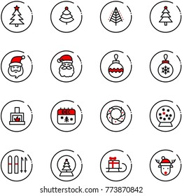 line vector icon set - christmas tree vector, santa claus, ball, fireplace, calendar, wreath, snowball, ski, sleigh gift, deer hat