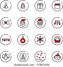 line vector icon set - christmas tree vector, gift, bow, santa claus, garland, ball, snowflake, wreath, angel, snowball, sale, elf