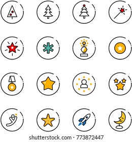 line vector icon set - christmas tree vector, Magic wand, star, ambulance, award, medal, man, stars, flying, starfish, rocket, moon lamp