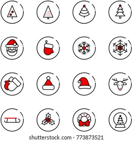 line vector icon set - christmas tree vector, santa claus, glove, snowflake, gloves, hat, deer, sleigh, holly, wreath, snowball