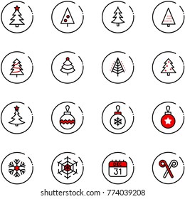 line vector icon set - christmas tree vector, ball, snowflake, 31 dec calendar, santa stick