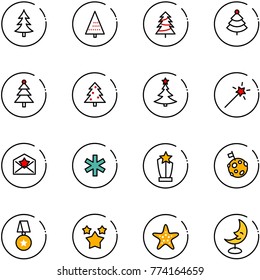 line vector icon set - christmas tree vector, Magic wand, star letter, ambulance, award, moon flag, medal, stars, starfish, lamp