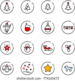line vector icon set - christmas tree vector, santa claus, glove, ball, garland, star, snowman, sleigh, holly, angel, sale, medal, toy horse