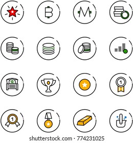 line vector icon set - christmas star vector, bitcoin, monero, coin, money chest, gold cup, medal, casting of steel