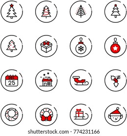 line vector icon set - christmas tree vector, gift, ball, 25 dec calendar, house, sleigh, holly, wreath, elf