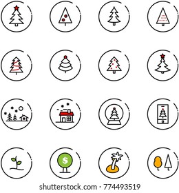 line vector icon set - christmas tree vector, landscape, house, snowball, mobile, sproute, money, palm, forest
