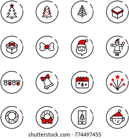 line vector icon set - christmas tree vector, gift, bow, santa claus, garland, bell, calendar, firework, wreath, mobile, elf