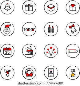 line vector icon set - christmas tree vector, gift, santa claus, garland, candle, bell, 25 dec calendar, house, firework, sleigh, holly, wreath, mobile, star medal