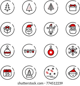line vector icon set - christmas tree vector, gift, santa claus, ball, garland, snowflake, 25 dec calendar, snowball, sale, elf