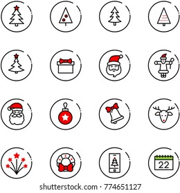 line vector icon set - christmas tree vector, gift, santa claus, ball, bell, deer, firework, wreath, mobile, calendar