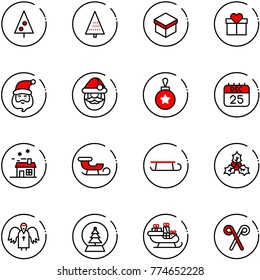 line vector icon set - christmas tree vector, gift, santa claus, ball, 25 dec calendar, house, sleigh, holly, angel, snowball, stick