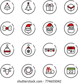 line vector icon set - christmas tree vector, gift, bow, santa claus, ball, garland, calendar, deer, wreath, sleigh