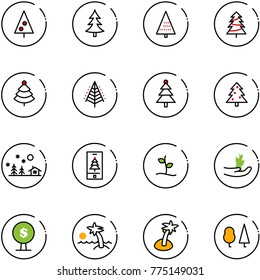 line vector icon set - christmas tree vector, landscape, mobile, sproute, hand, money, palm, forest