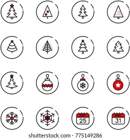 line vector icon set - christmas tree vector, ball, snowflake, 25 dec calendar, 31