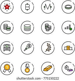 line vector icon set - christmas star vector, bitcoin, monero, coin, money chest, torch, golden branch, pedestal, gold medal, constructor blocks