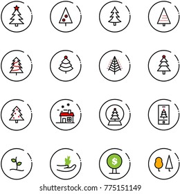 line vector icon set - christmas tree vector, house, snowball, mobile, sproute, hand, money, forest