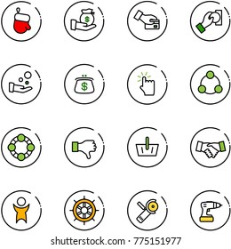 line vector icon set - christmas glove vector, investment, card pay, cash, purse, hand touch, social, friends, dislike, basket, agreement, success, wheel, Angular grinder, drill
