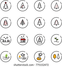 line vector icon set - christmas tree vector, landscape, house, snowball, sproute, hand, palm, forest
