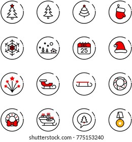 line vector icon set - christmas tree vector, glove, snowflake, landscape, 25 dec calendar, hat, firework, sleigh, wreath, santa, merry message, star medal