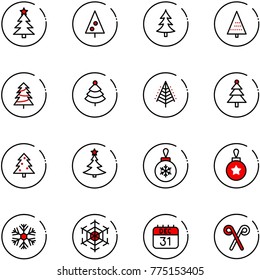 line vector icon set - christmas tree vector, ball, snowflake, 31 dec calendar, santa stick
