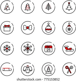 line vector icon set - christmas tree vector, gift, bow, ball, snowflake, 25 dec calendar, sleigh, angel, snowball, santa stick
