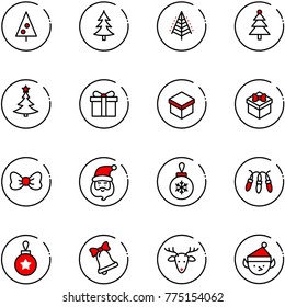 line vector icon set - christmas tree vector, gift, bow, santa claus, ball, garland, bell, deer, elf