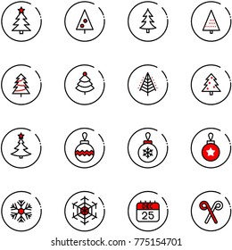 line vector icon set - christmas tree vector, ball, snowflake, 25 dec calendar, santa stick