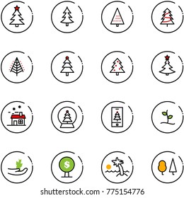 line vector icon set - christmas tree vector, house, snowball, mobile, sproute, hand, money, palm, forest
