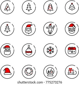 line vector icon set - christmas tree vector, santa claus, ball, snowflake, calendar, hat, wreath, snowball house, sleigh gift